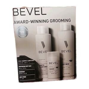 Bevel 4 Pc On The Go Bath Set Grooming Body Wash Shampoo Deodorant Sponge NEW